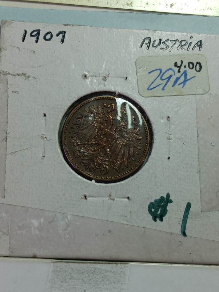 Vintage World Coin - Austria 2 Heller 1907
