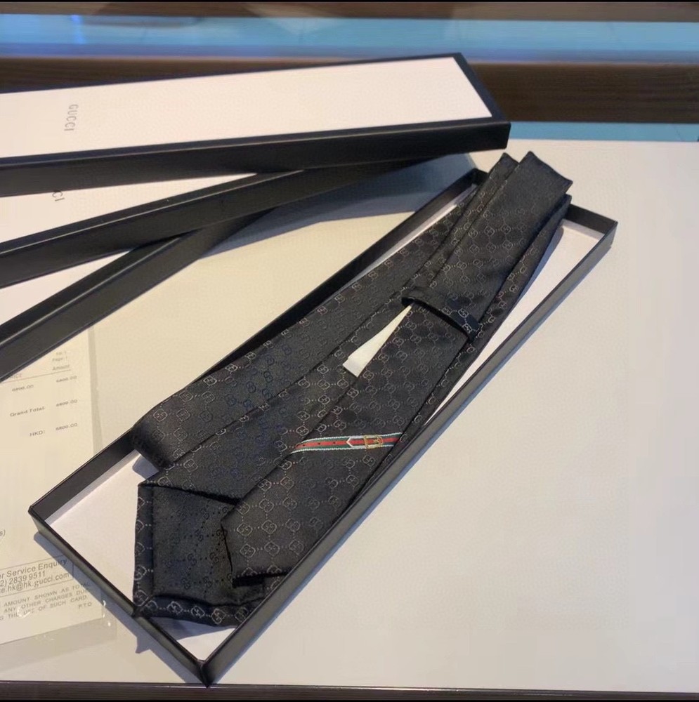 Black Gucci GG Pattern 100% Silk Tie With Box