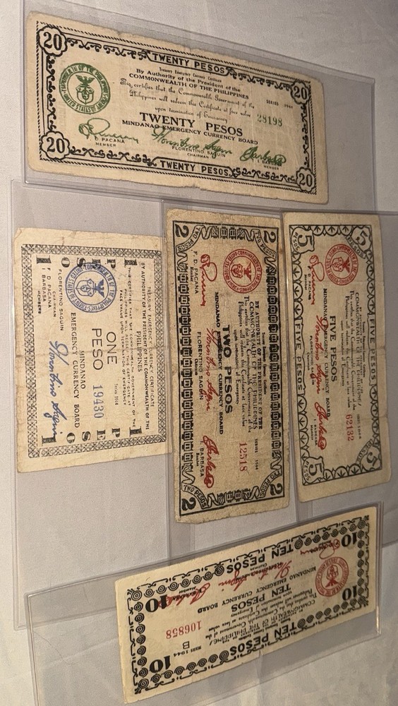“Guerrilla Notes” Lot - WW2 1944 Philippines Pesos Midanao Emergency Currency
