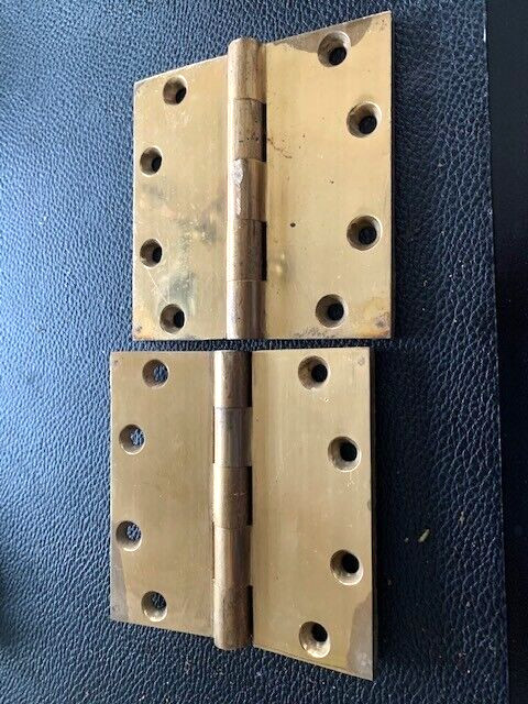 antique set of 2 solid brass hinges 4 screw 4 x 4