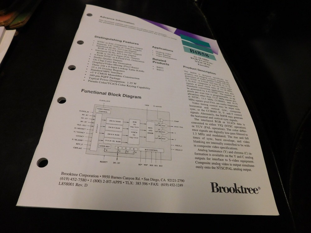 Electronics Specification Guide Brooktree BT858 RGB Encoder
