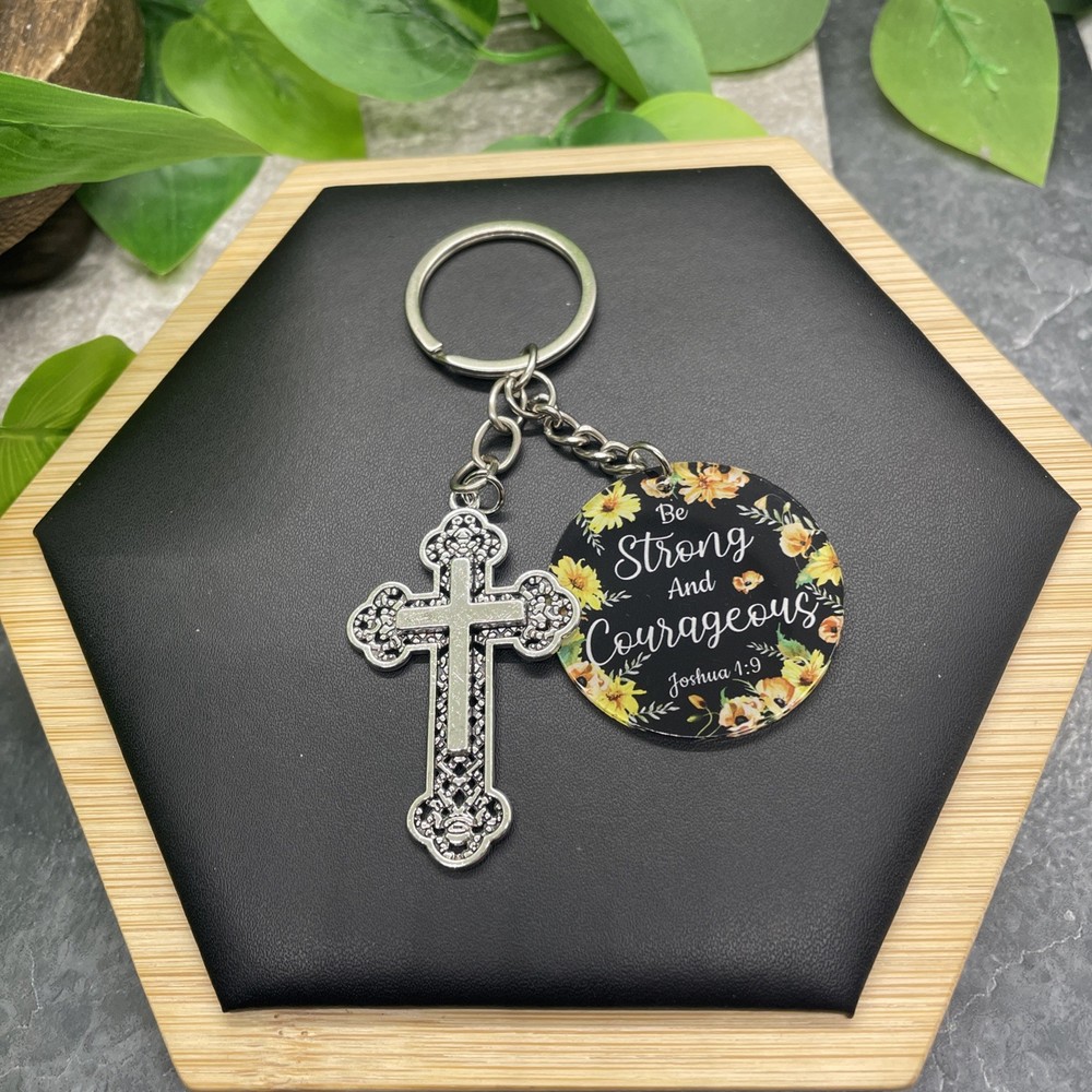 4.125” Silver-Tone Cross Scripture Pendant Keychain Backpack New Free Ship B8364
