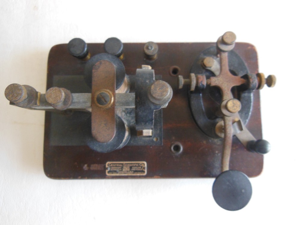 Antique Brass Telegraph Key & Sounder Set on Wood Base | Morse Code Railroad Ste