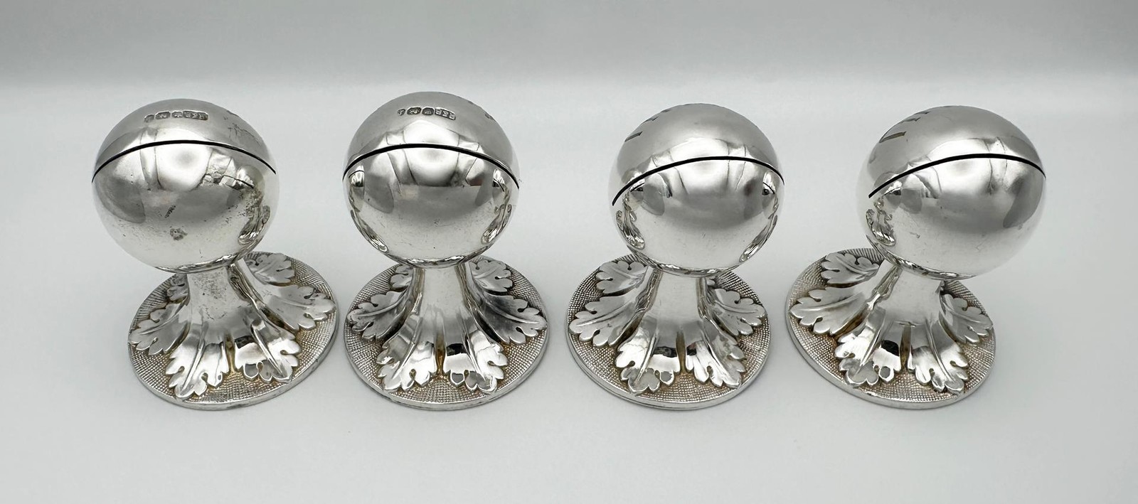 SET 4 VICTORIAN MENU HOLDERS STERLING SILVER & SILVER PLATE 1897 ROBERTS & BELK