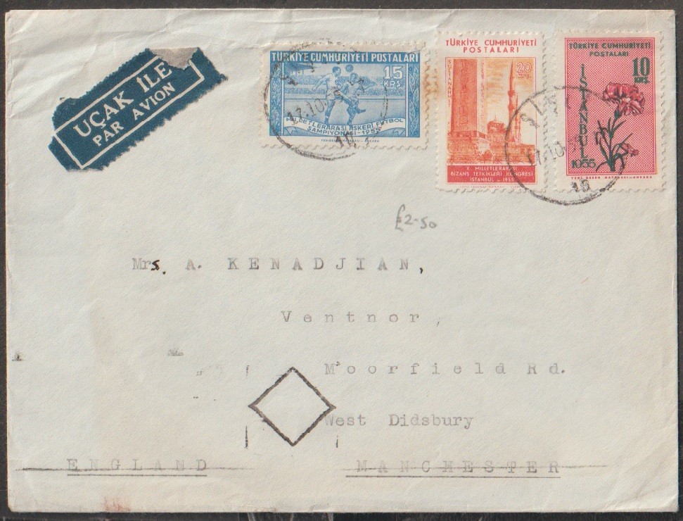 Turkey 1955 cover to England