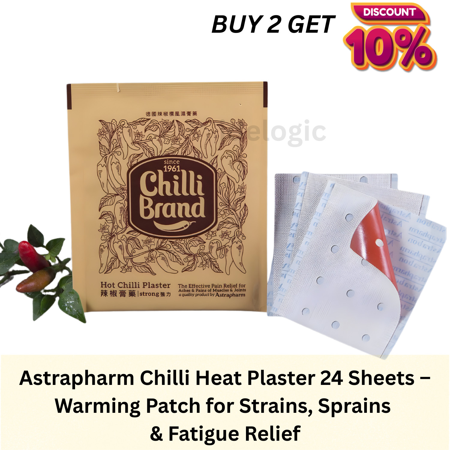 Astrapharm Chilli Brand Porous Capsicum Plaster Back Shoulder & Body Comfort 24s