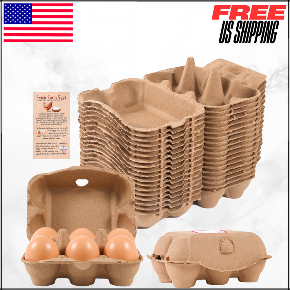 Half Dozen Egg Cartons Bulk 6 Count Empty Natural Paper Pulp Reusable 40 Pack