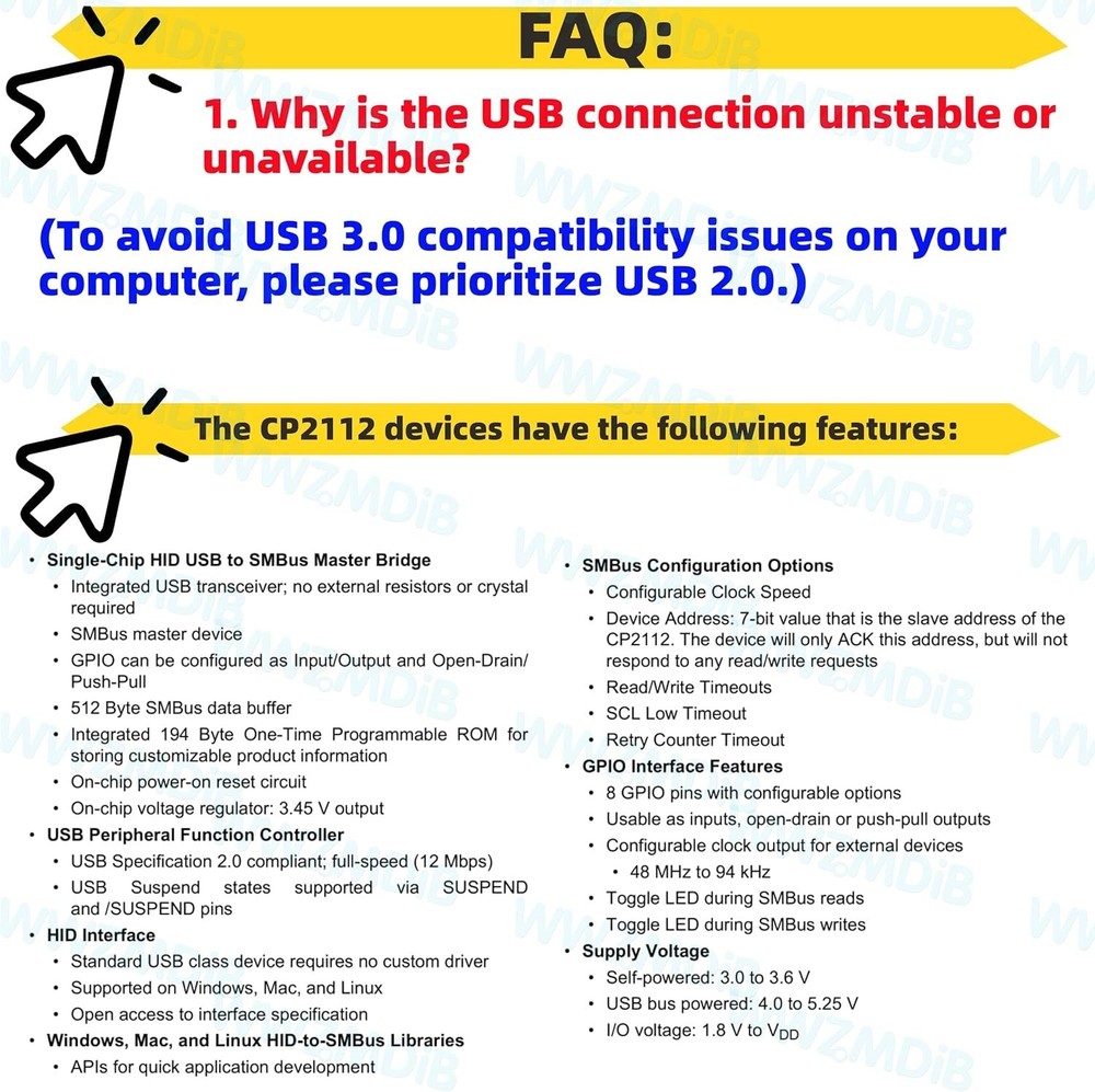 CP2112 Adapter Micro USB to SMBus I2C Communication with Wires