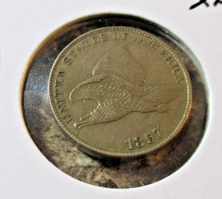 1857 FLYING EAGLE CENT BROKEN WING TIP XF FFD