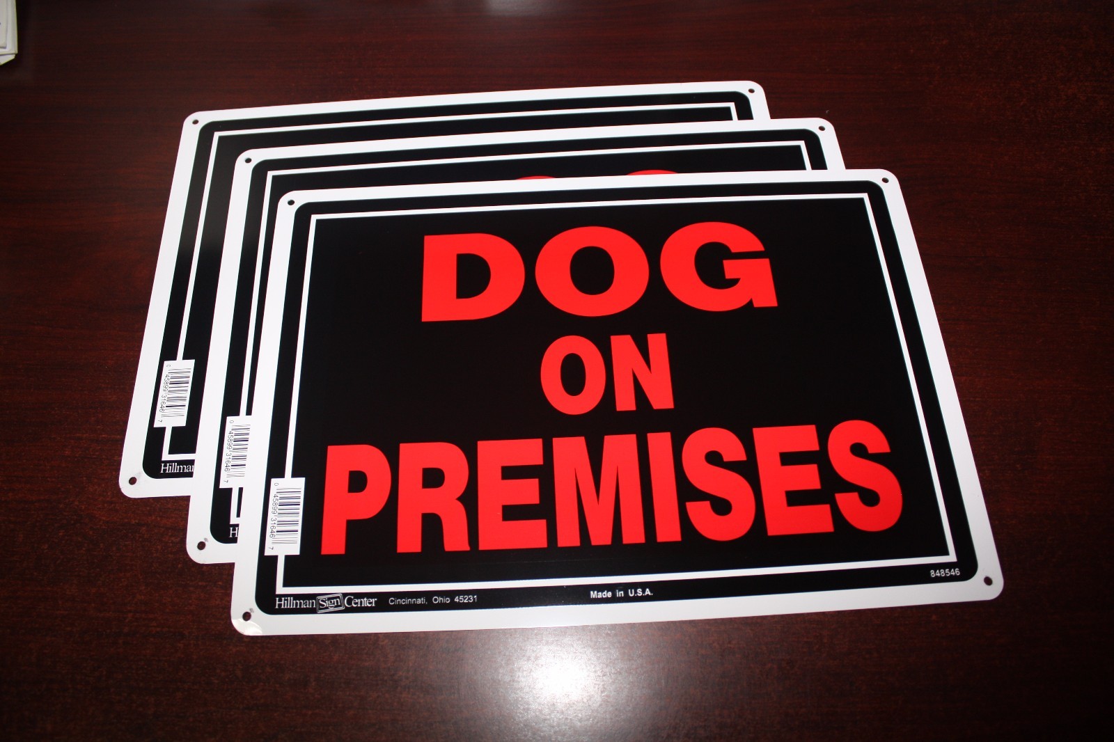 DOG ON PREMISES NEW 3 set 10" x 14" Aluminum metal Sign Hillman Black Orange Red