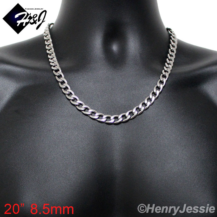 18"-40"MEN Stainless Steel 4/5/6/7/8.5/9.5/12mm Silver Cuban Curb Chain Necklace