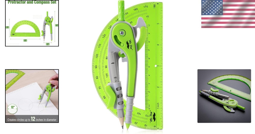 Light Green Compass and Protractor Set - Precision Geometry Tools for Artists