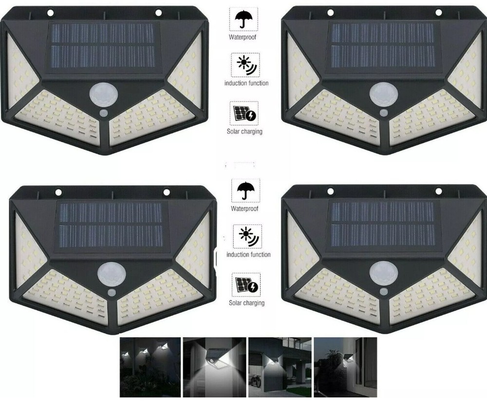 4 pcs lamp light spotlight outdoor solar energy 100 led motion sensor