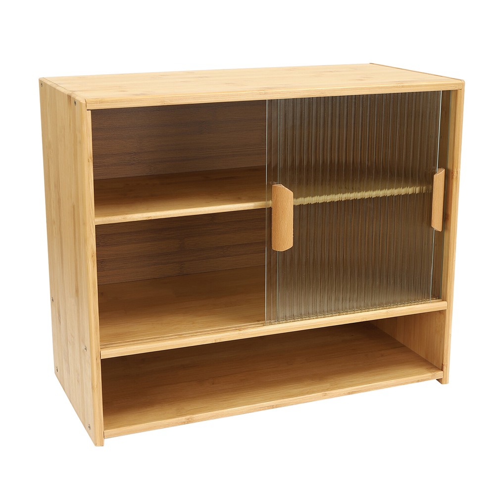 Small Bamboo Kitchen Pantry Sideboard with Sliding Doors and Ample Storage