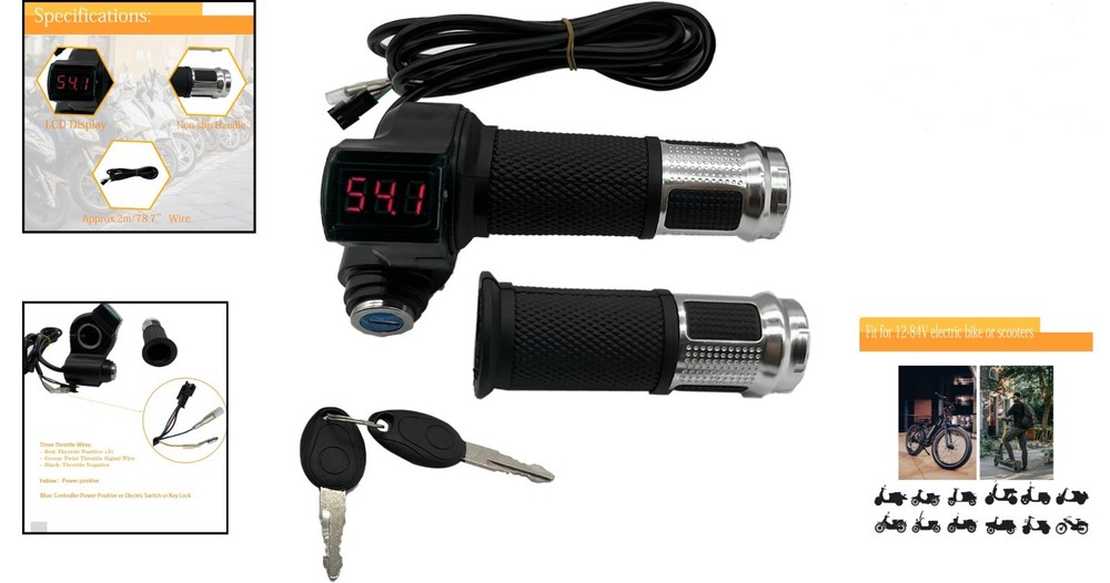Universal Electric Bicycle Throttle Grip with Voltage Display & Comfortable Grip
