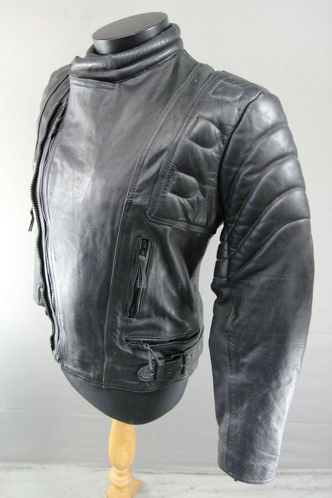 CLASSIC 'CHARLIE' BLACK LEATHER BIKER JACKET 36 INCHES/EXTRA SMALL