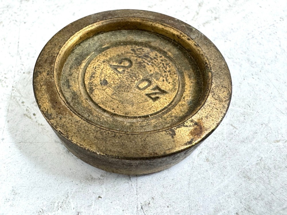 Antique Brass & Wood Postal Scale w Weights