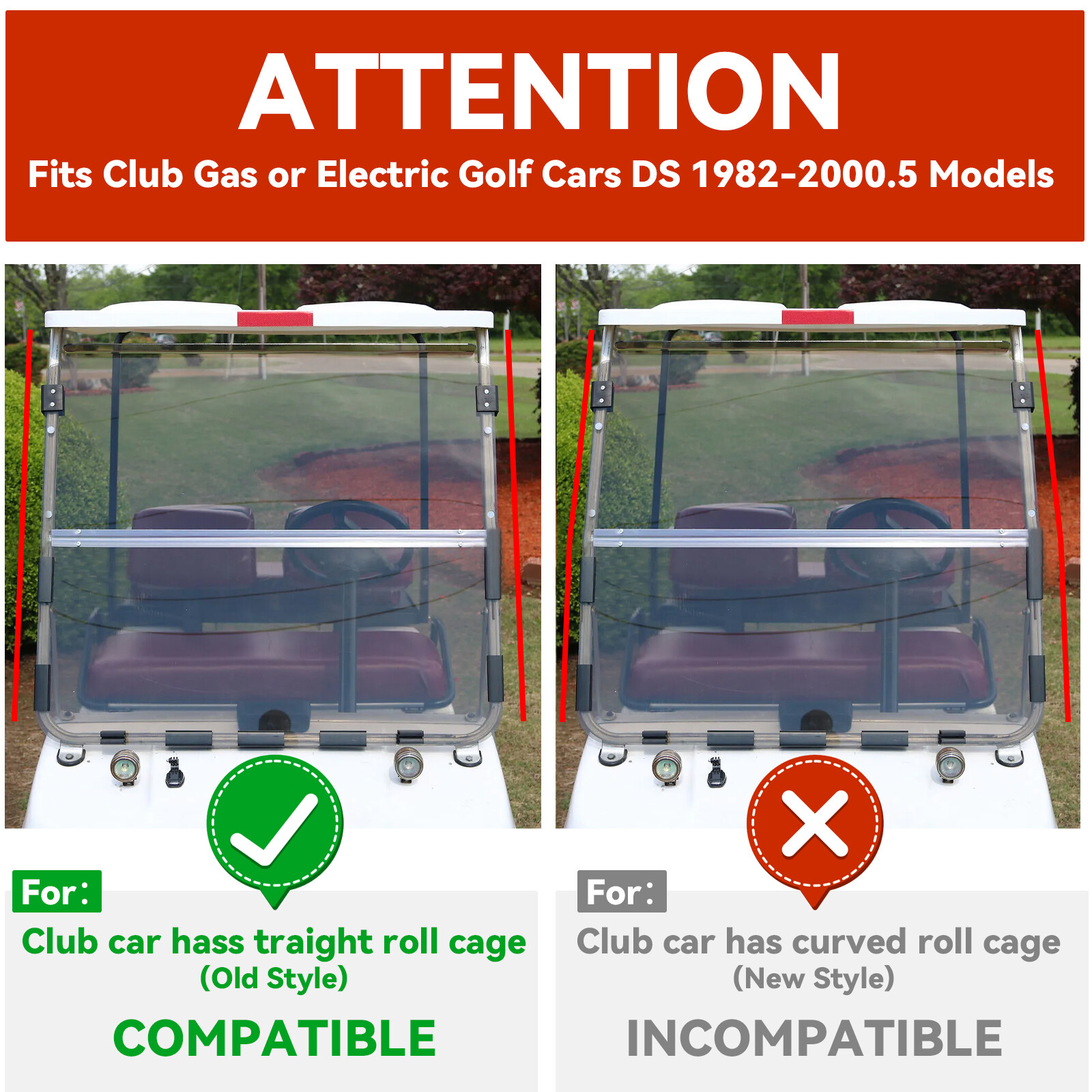 Folding Golf Cart PC Tinted Windshield windscreen For Club Car DS 1982-2000.5