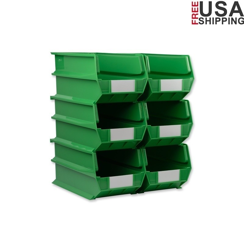 Stackable Interlocking Polypropylene Storage Bins Garage Office 6 Count New