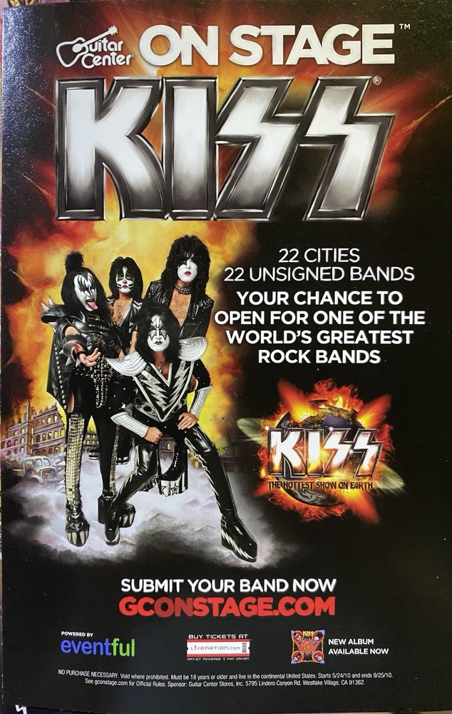 Kiss Guitar Center Magazine With Rare Insert Simmons Stanley Singer Thayer