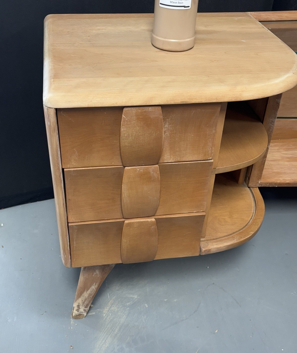 Heywood Wakefield Mid Century Modern Sculptura Vanity & Mirror Needs Refurbish