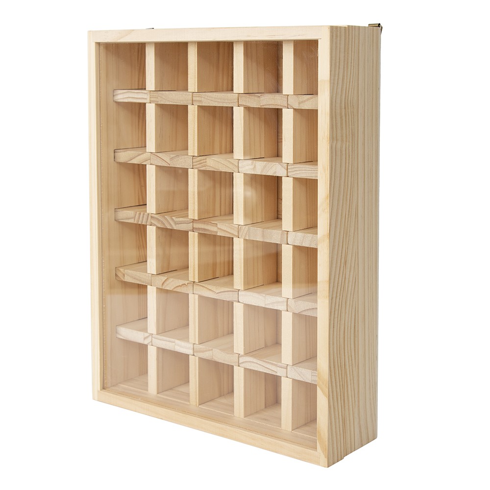 30-Grid Wooden Display Box for Crystals Rocks Minerals Collectibles Adjustable