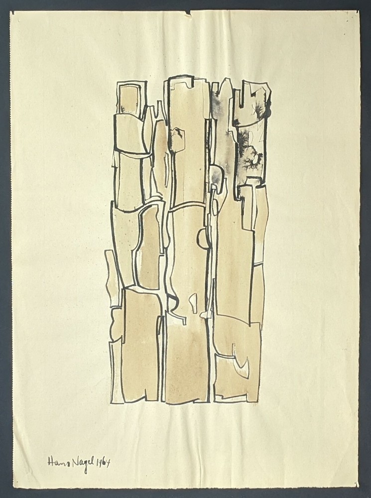 Hans Nagel, Concrete Composition, Original Drawing, Signed & Dated, 1964