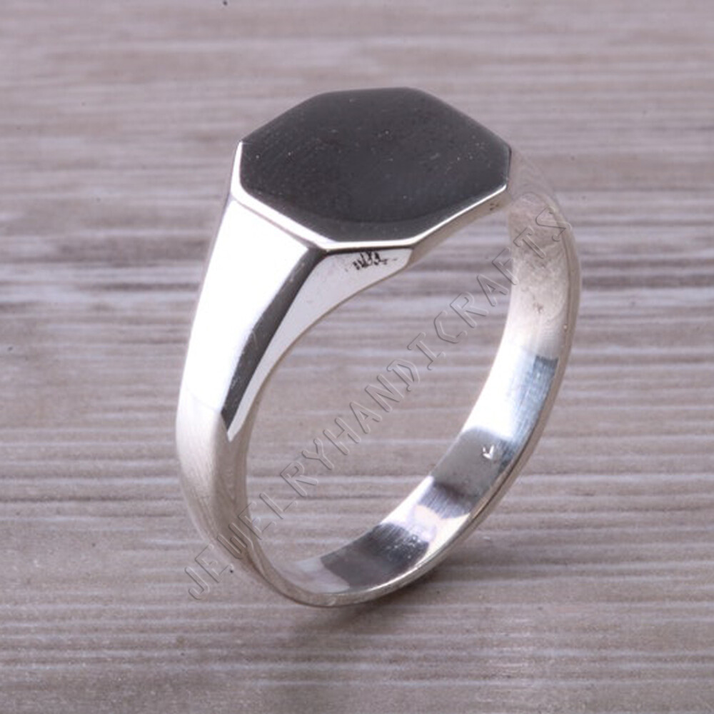 Octagon Signet Ring, Plain Solid 925 Sterling Silver Personalized Gift Ring