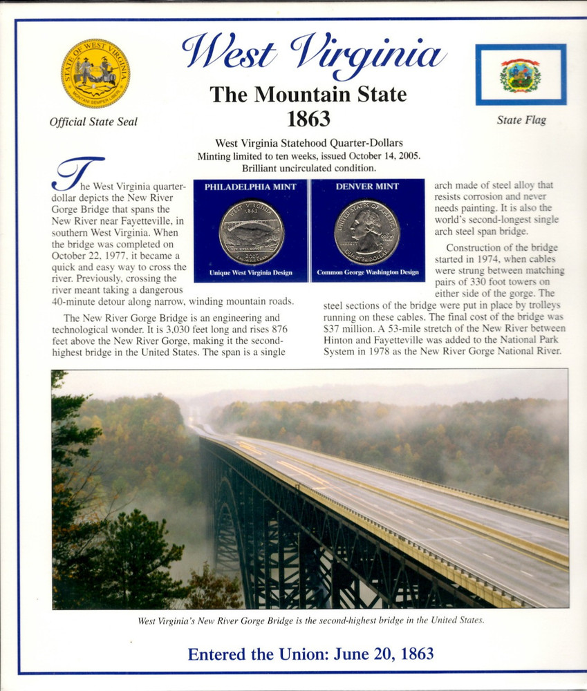 West Virginia Quarters P&D 2005 (Postal Panel Collection) PCS