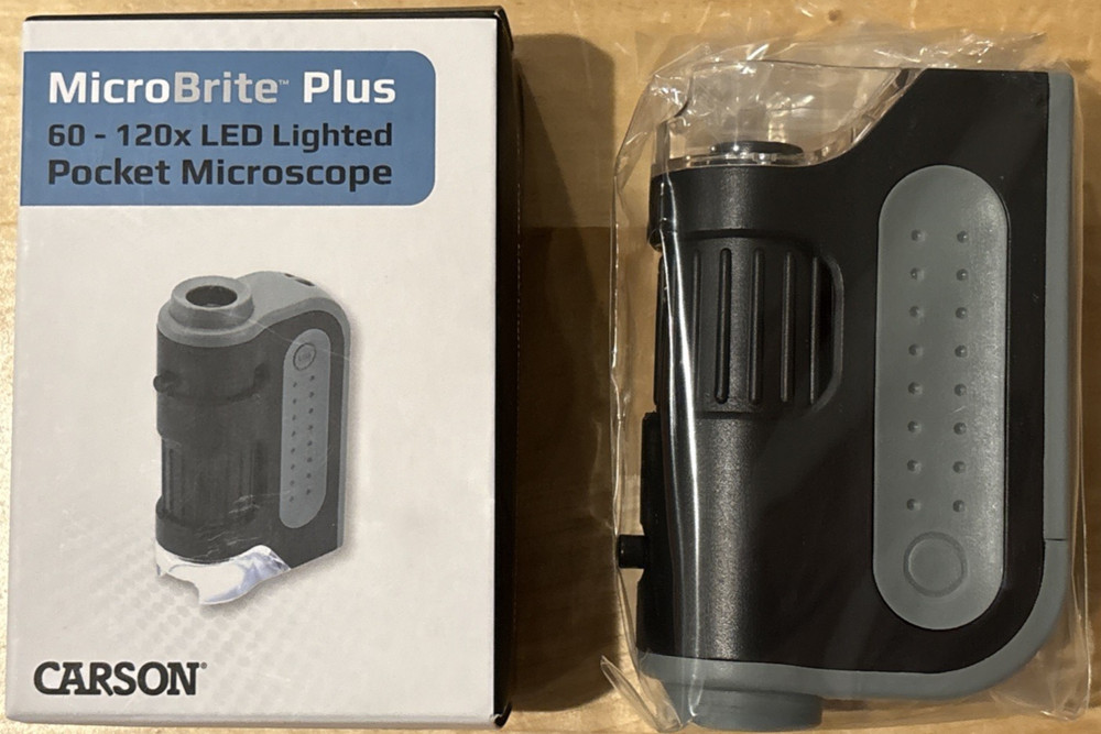 Carson MicroBrite Plus Led Pocket Microscope 60X 120X; New in Box!
