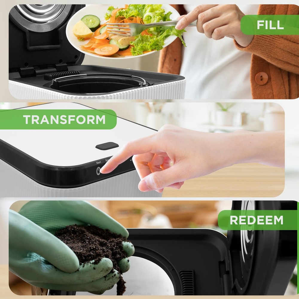 Nutrichef 3L Electric Kitchen Composter - White