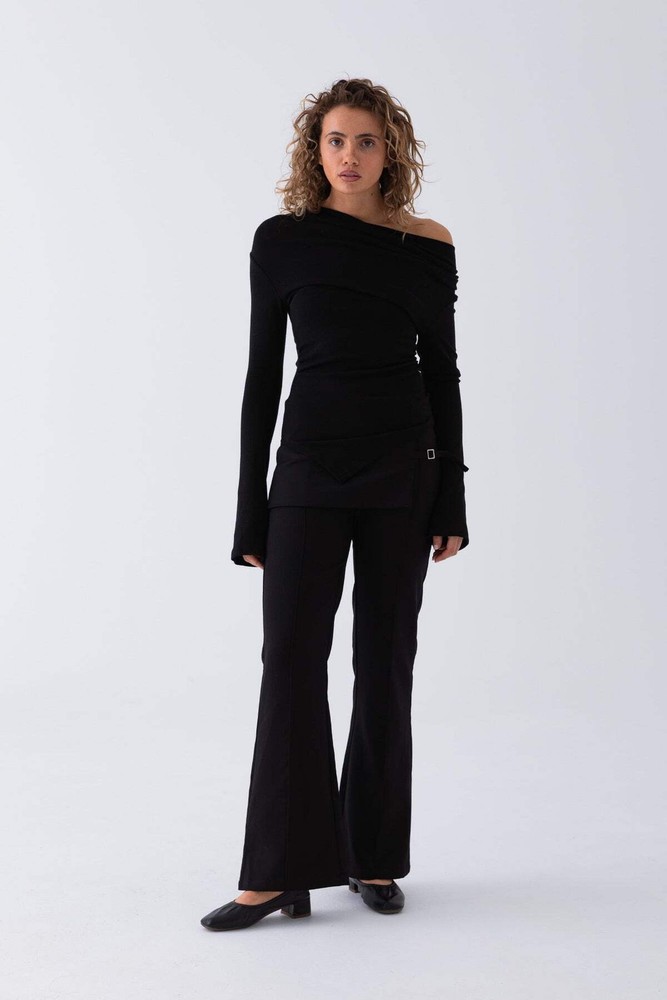 Asher Ruched Long Sleeve Top - Black