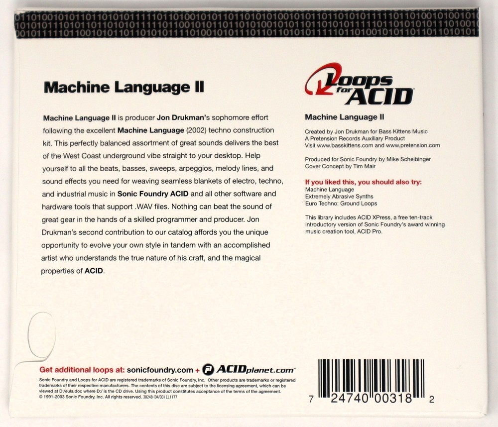 Sonic Foundry Machine Language 2 Loops For Acid Sample/Sound Library/Sampling CD