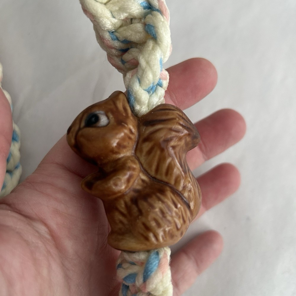White Pink Blue Macrame Plant Hanger Holder Ceramic Bear Squirrel Hippo Monkey