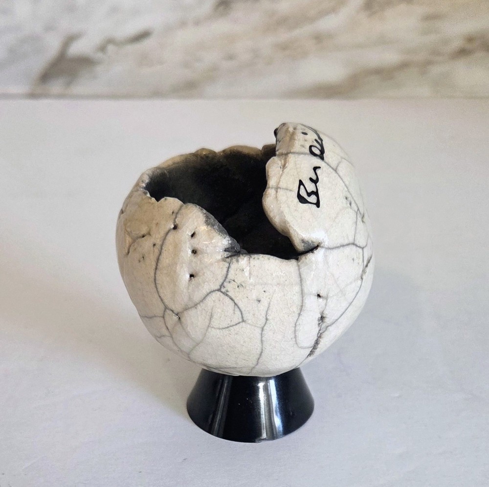 Ben Diller Raku Art Pottery Cracked Egg Turtle Shell Replacement Piece Signed