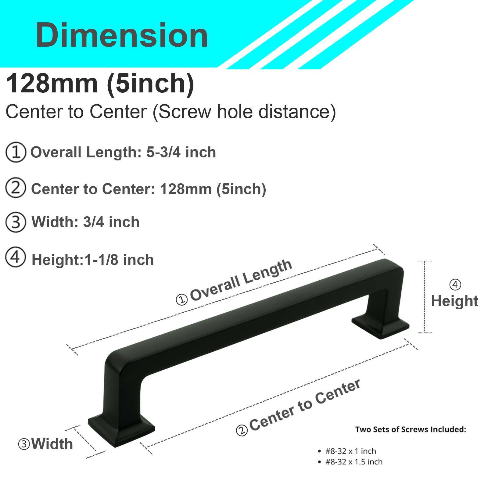 Solid Matte Black Cabinet Door Handles Pulls Knob Kitchen Bathroom Drawer Square