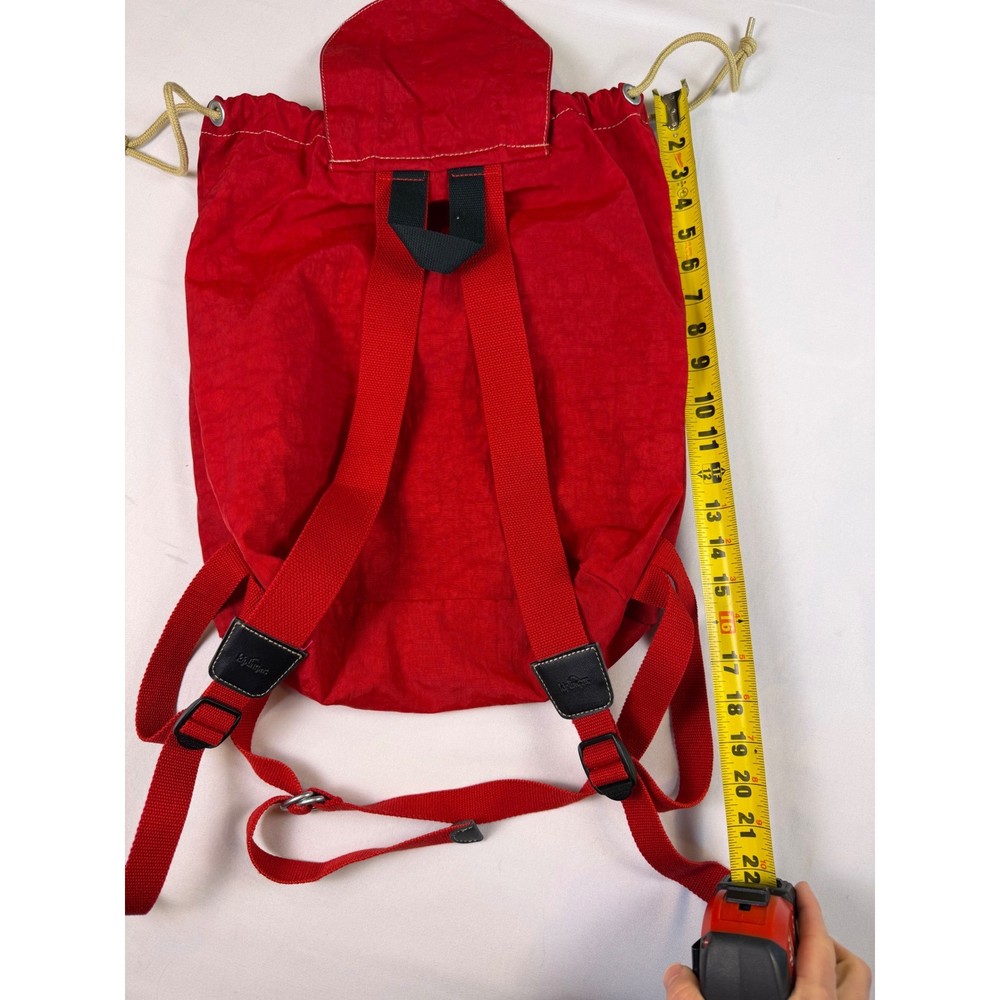 Vintage Kipling Red Drawstring Backpack Rucksack Front Zip Pockets