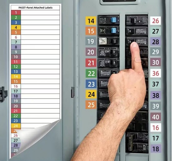 CIRCUIT BREAKER LABELS ELECTRIC PANEL LABELS – 40 POSITION -COLOR-CODED ADHESIVE