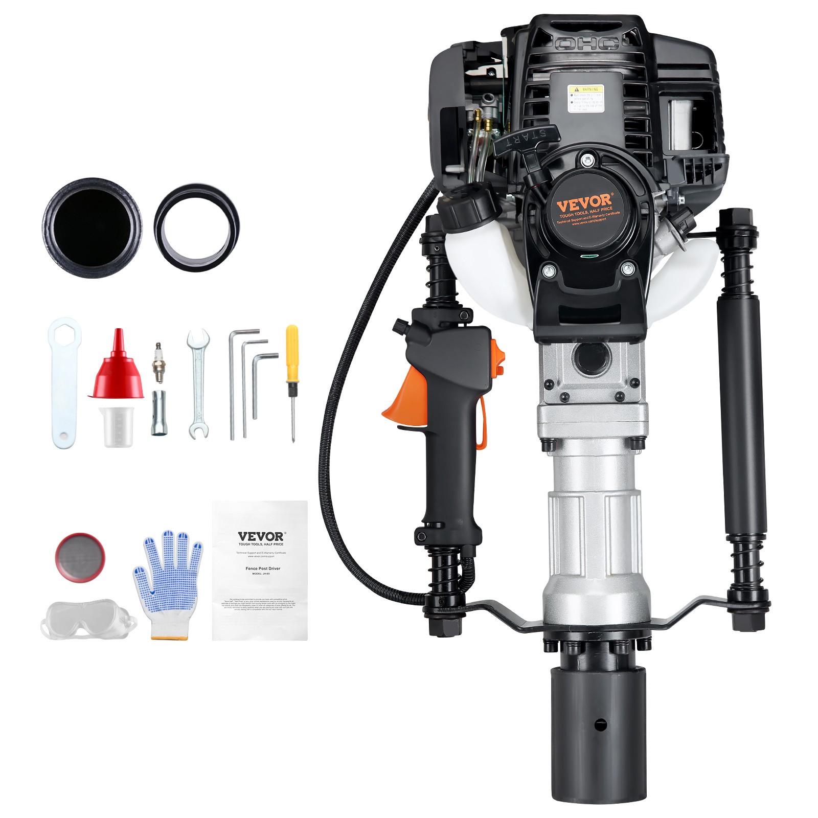 VEVOR 37.77cc Gas Powered T Post Driver 4 Stroke Fence Piling Pounder w/ 2 Head