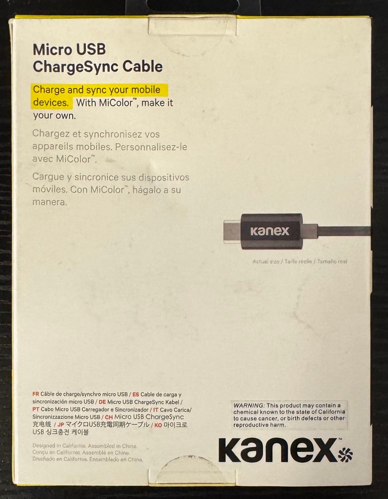 2/$19.99 Kanex"MiColor Micro USB ChargeSync 4' Cable" (KMUSB4F)