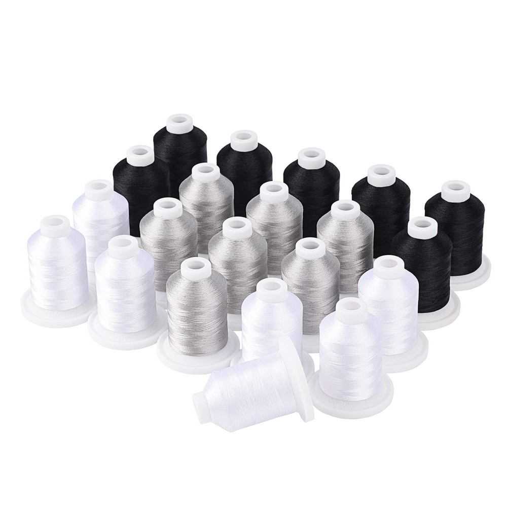 Embroidery Machine Thread Kit 800Y 21 Spools Black White Silver Grey
