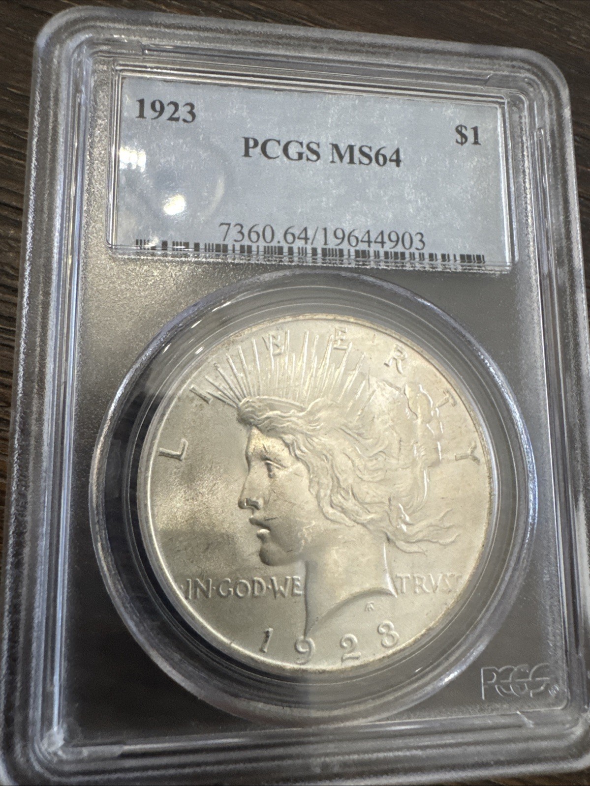 Peace Silver Dollar 1923 - 90% Silver Verified - PCGS MS64