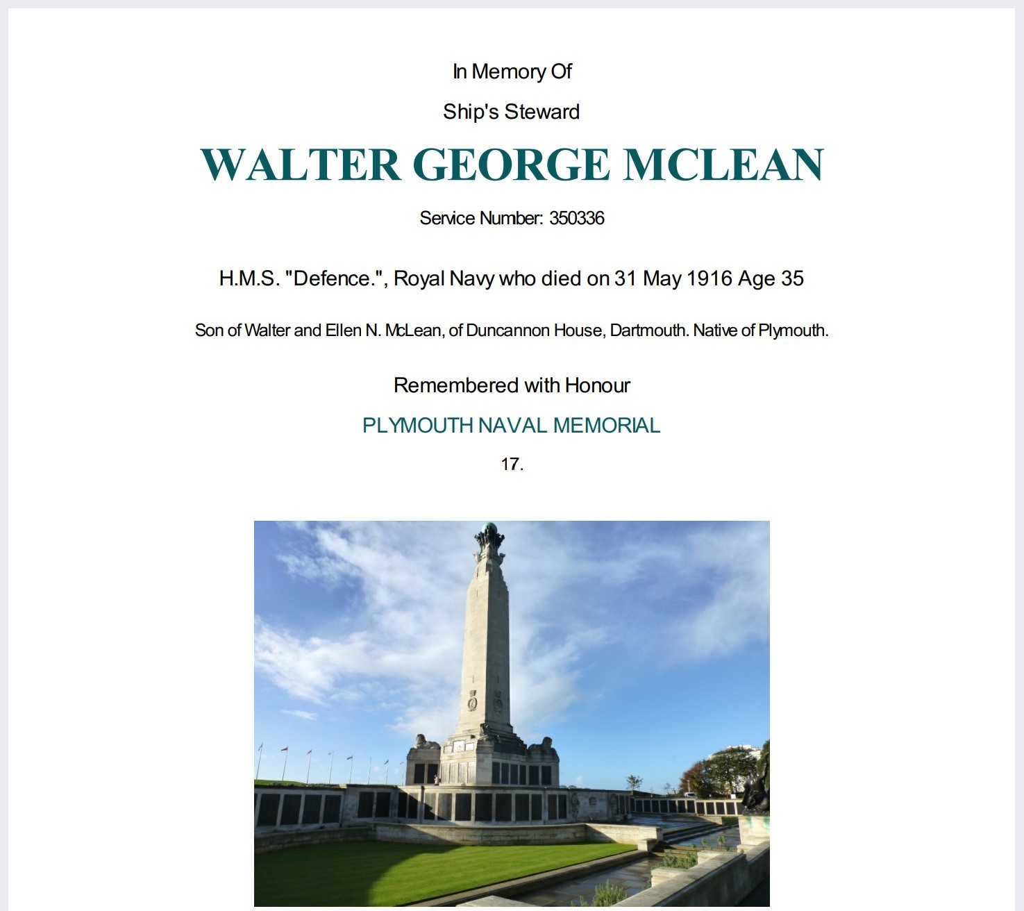 Royal Navy KIA Jutland HMS Defence 1916 Long Service Good Conduct Medal Plymouth