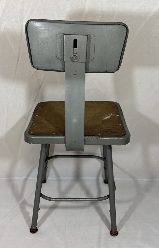 Vintage Industrial Metal Stool w/ Removeable Backrest Drafting Studio Shop