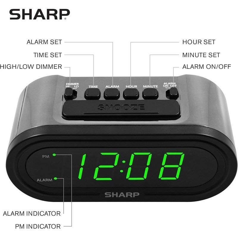 Digital Alarm Clock Automatic Time Set DST Backup Battery Indoor Dimmer Control