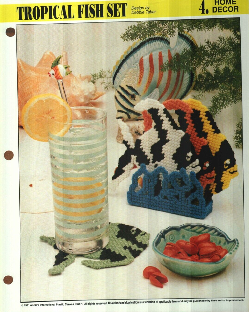NEW TROPICAL FISH SET COASTERS ANNIE'S PLASTIC CANVAS PATTERN INSTRUCTIONS