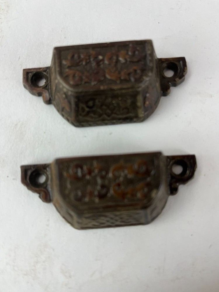 2 Victorian Eastlake Drawer Pulls Bin Pull Cabinet bail Handle Cast Metal