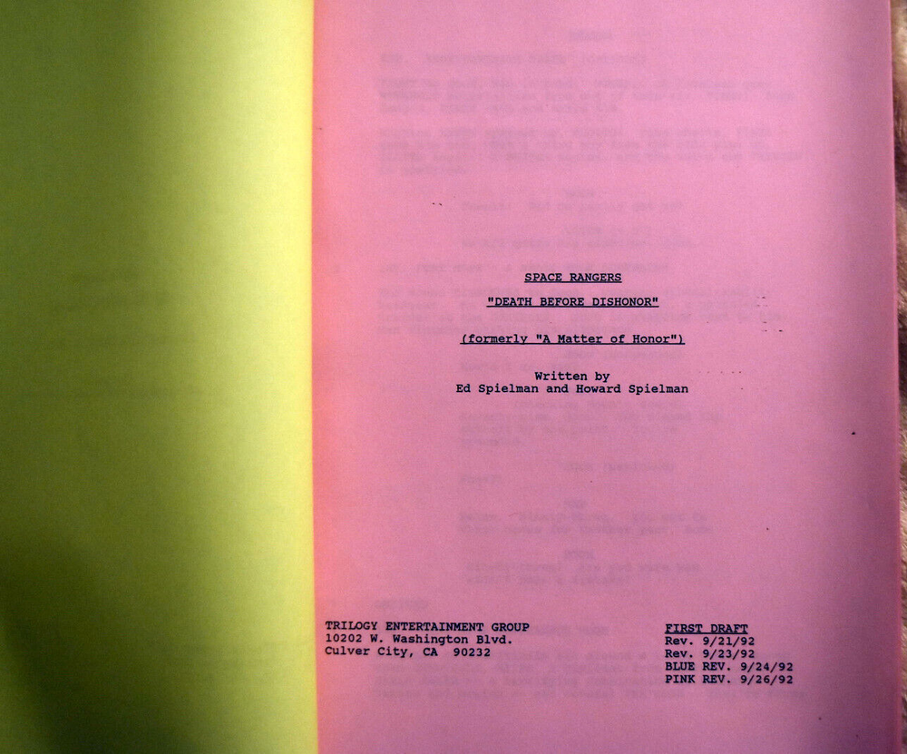 Original Space Rangers " Death Before Dishonor " First Draft Script