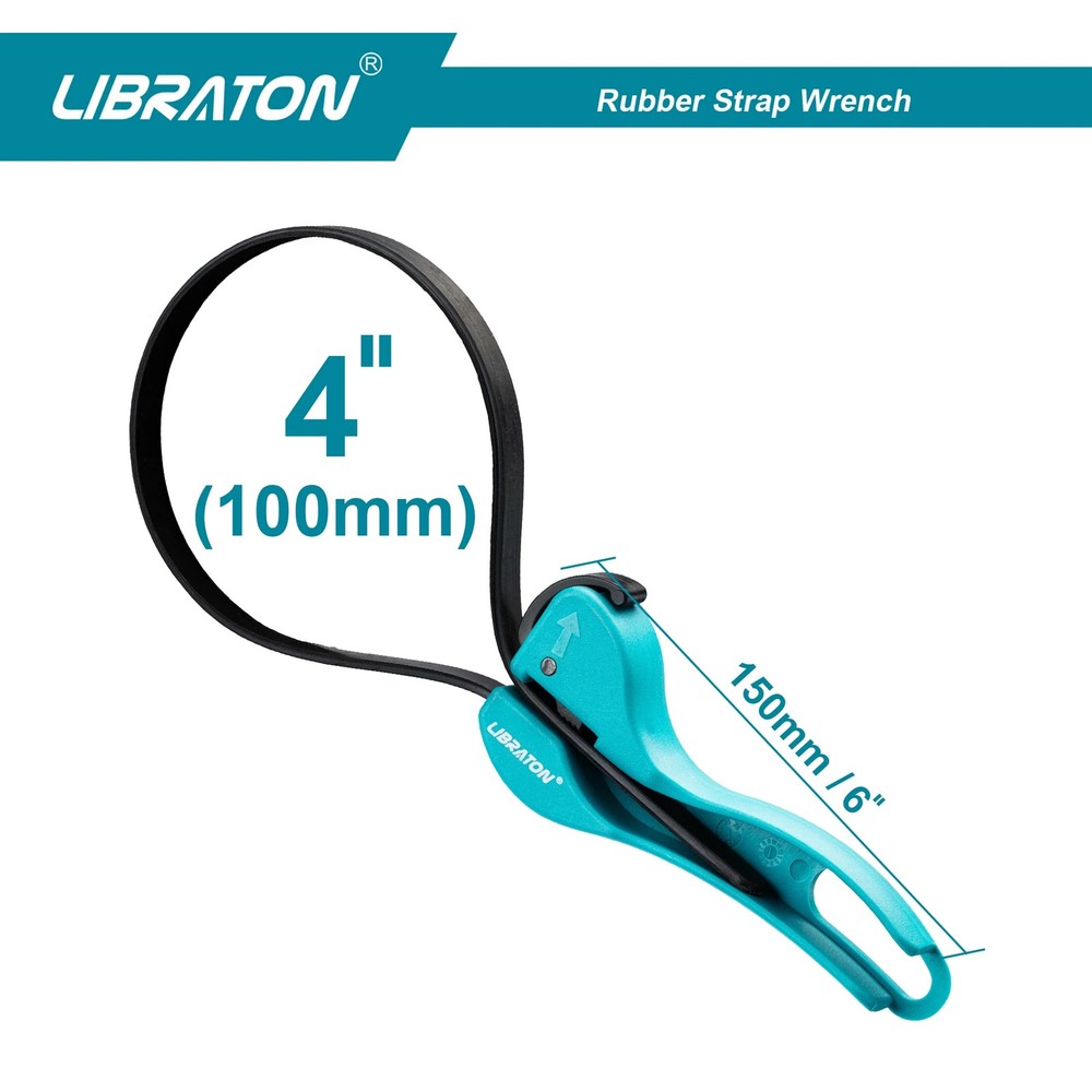 LIBRATON Adjustable Strap Wrench, Durable Rubber, Locking for Oil Filters