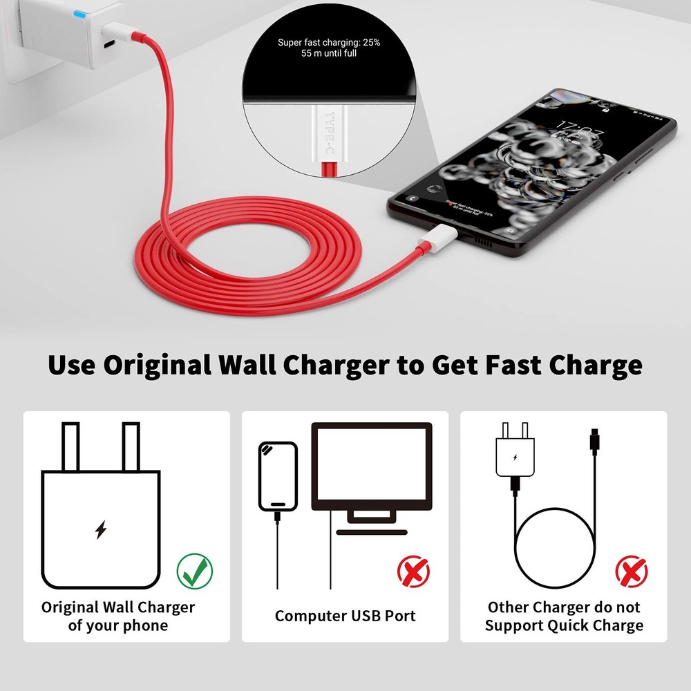 APAPATEK USB-C to Cable for OnePlus 10T 6.6FT, 2-Pack Type C Red